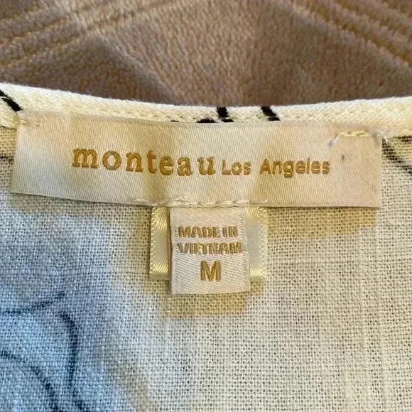 Monteau Los Angeles Size Medium White/Black Floral Linen Blend Wrap Style Dress. - Picture 8 of 13
